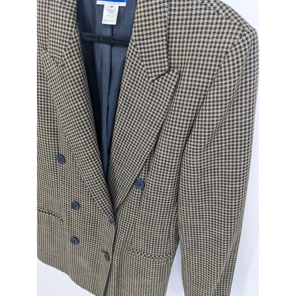 Vintage Pendleton Wool Blend Blazer Women 12 Classic Houndstooth Academia Office